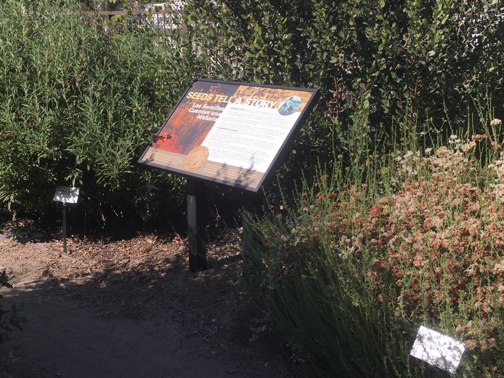 An interpretive sign is seen describing the plant life just outside the main museum doors.