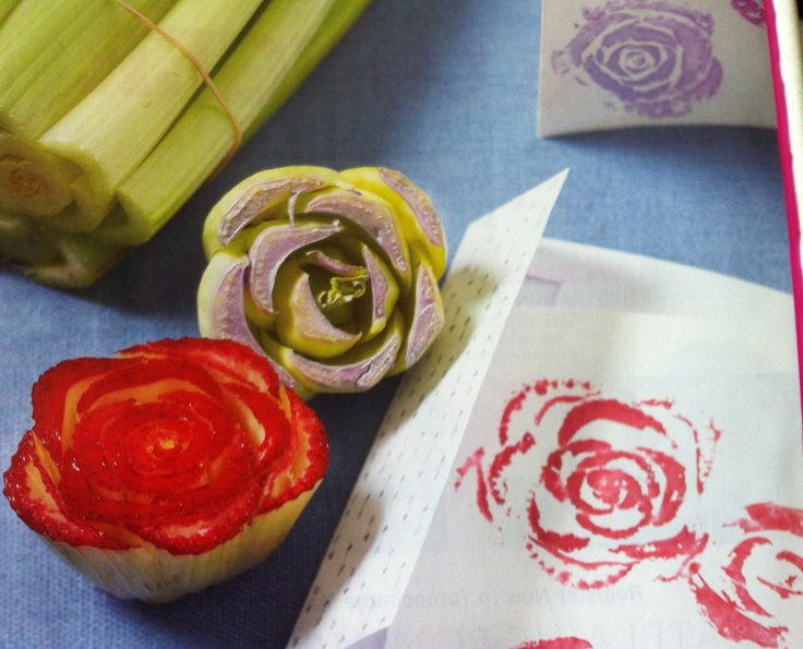 Stamping with celery.