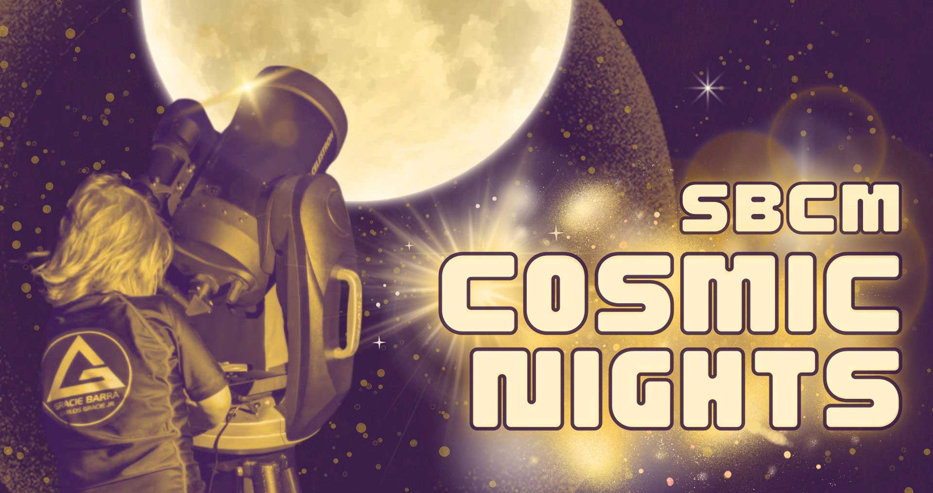 Cosmic nights - boy looking into a telescope at the moon