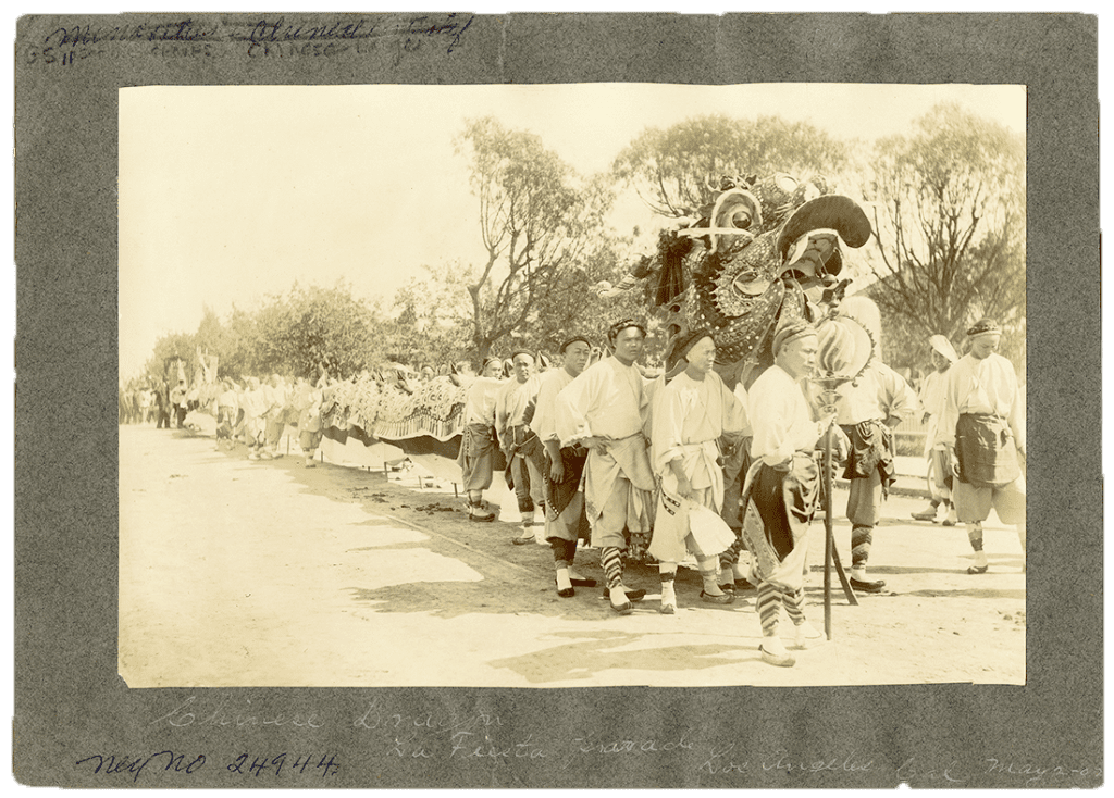“Chinese Dragon, La Fiesta Parade,”
photographer unknown, 1902, Albumen
print. California Historical Society
Collection.