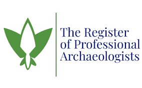 Logo with green stylized bird or leaf emblem next to a vertical line and blue text reading The Register of Professional Archaeologists.